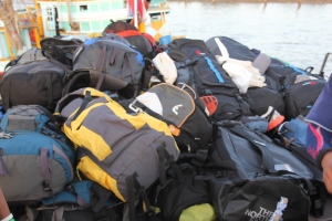 They were putting all the backpacks on a pile on the deck...I hoped it wouldn't fall off with all the waves.
